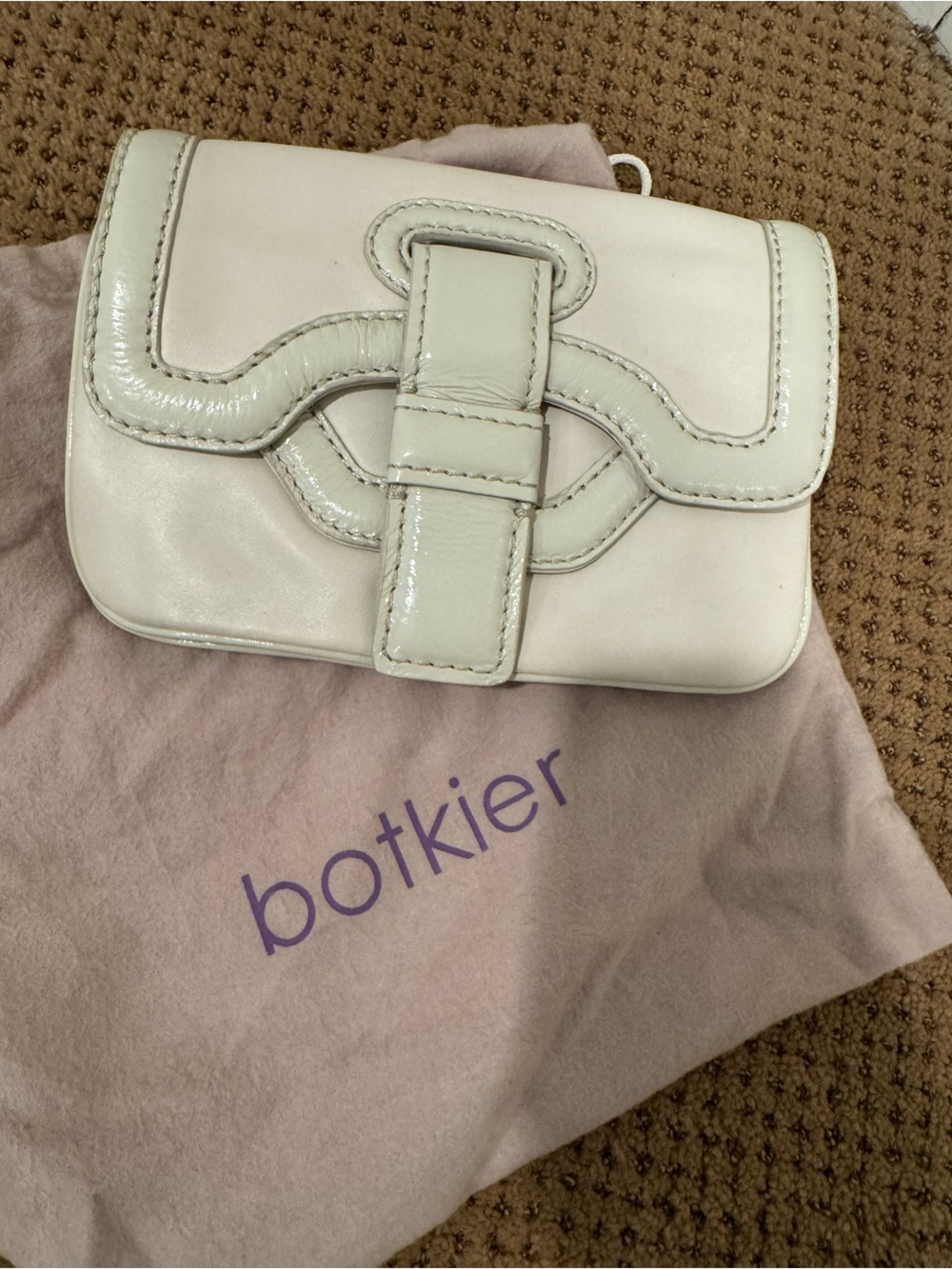 Botkier White Leather Wristlet Clutch with Decorative Front Strap
